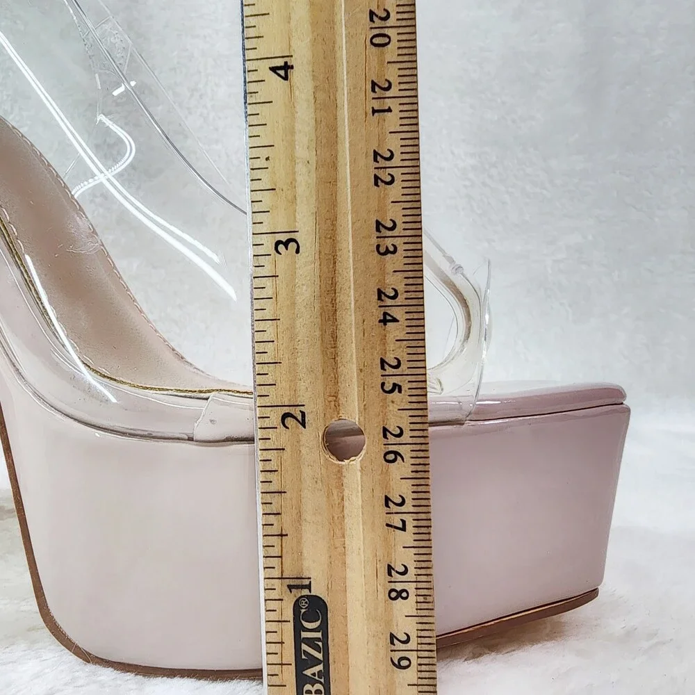 NIB Evie Ankle Strap Slingback High Heels Platform Shoes Pumps Clear Nude Patent